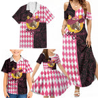 Personalised Melbourne Cup Australia Family Matching Summer Maxi Dress and Hawaiian Shirt Diamond Horse Racing Silks Inspired Pink
