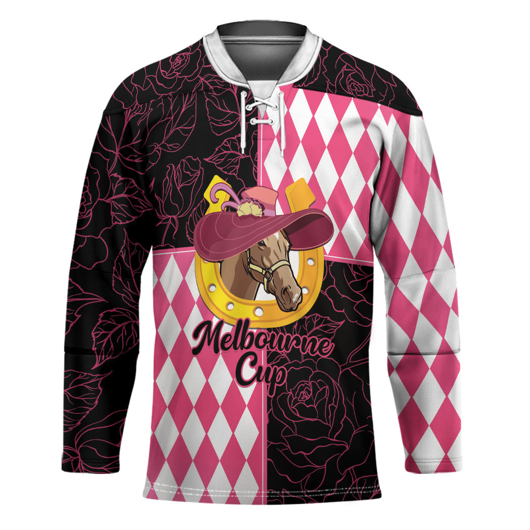 Personalised Melbourne Cup Australia Hockey Jersey Diamond Horse Racing Silks Inspired Pink