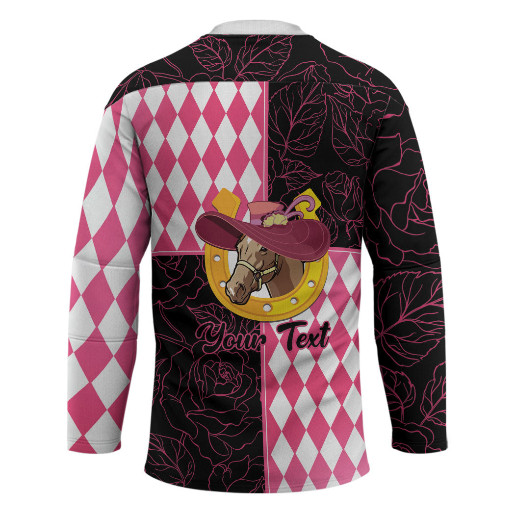 Personalised Melbourne Cup Australia Hockey Jersey Diamond Horse Racing Silks Inspired Pink