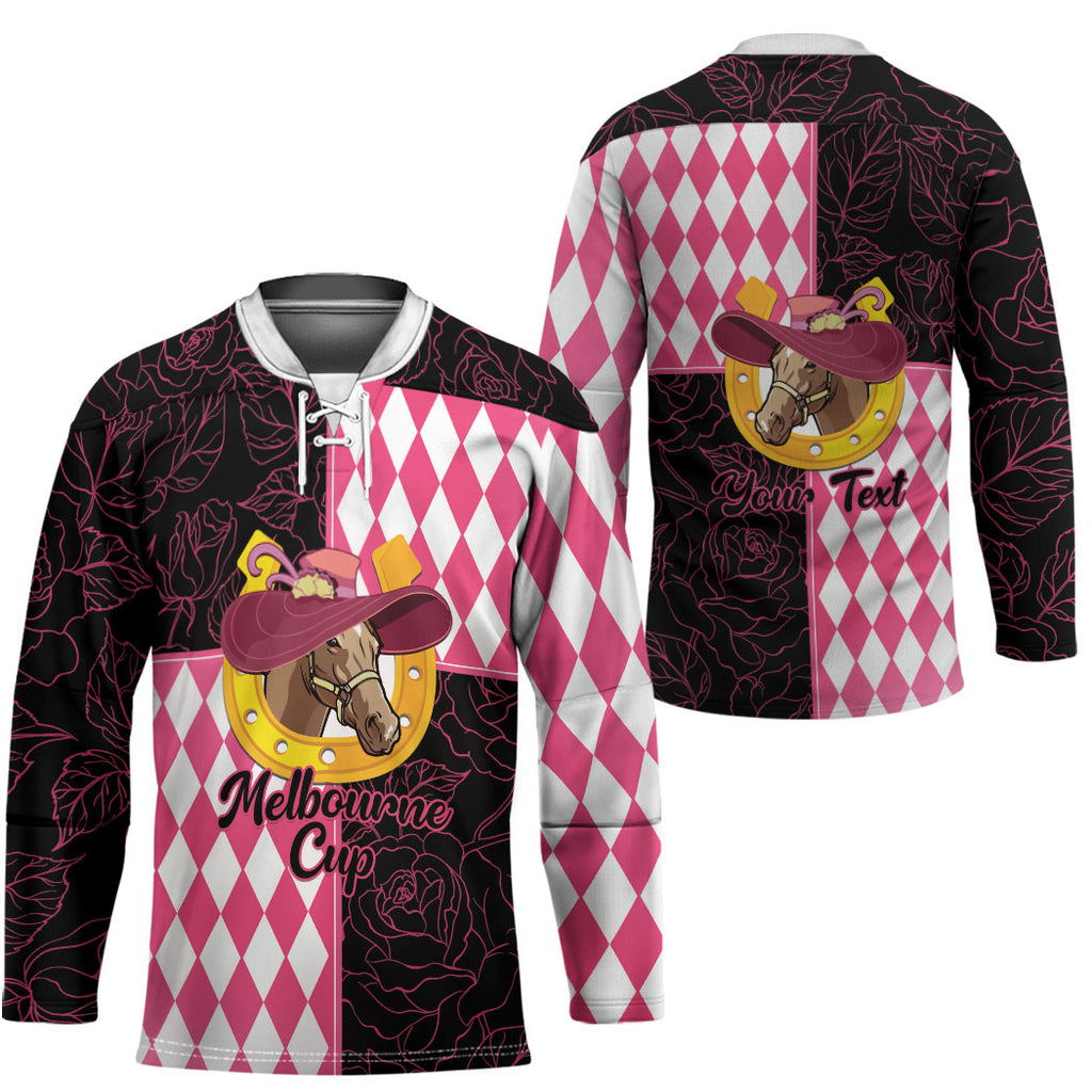 Personalised Melbourne Cup Australia Hockey Jersey Diamond Horse Racing Silks Inspired Pink