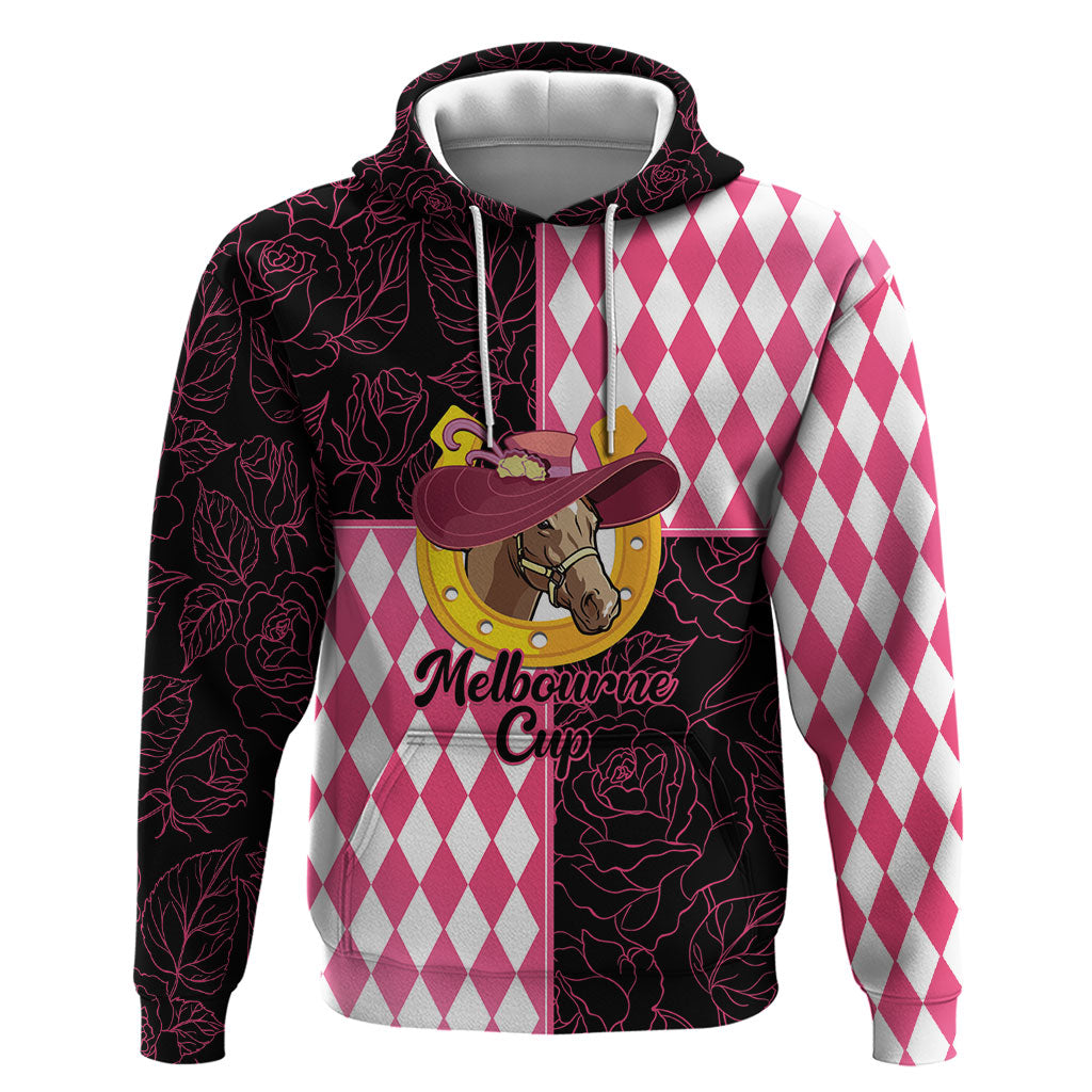 Personalised Melbourne Cup Australia Hoodie Diamond Horse Racing Silks Inspired Pink