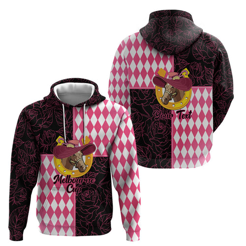 Personalised Melbourne Cup Australia Hoodie Diamond Horse Racing Silks Inspired Pink