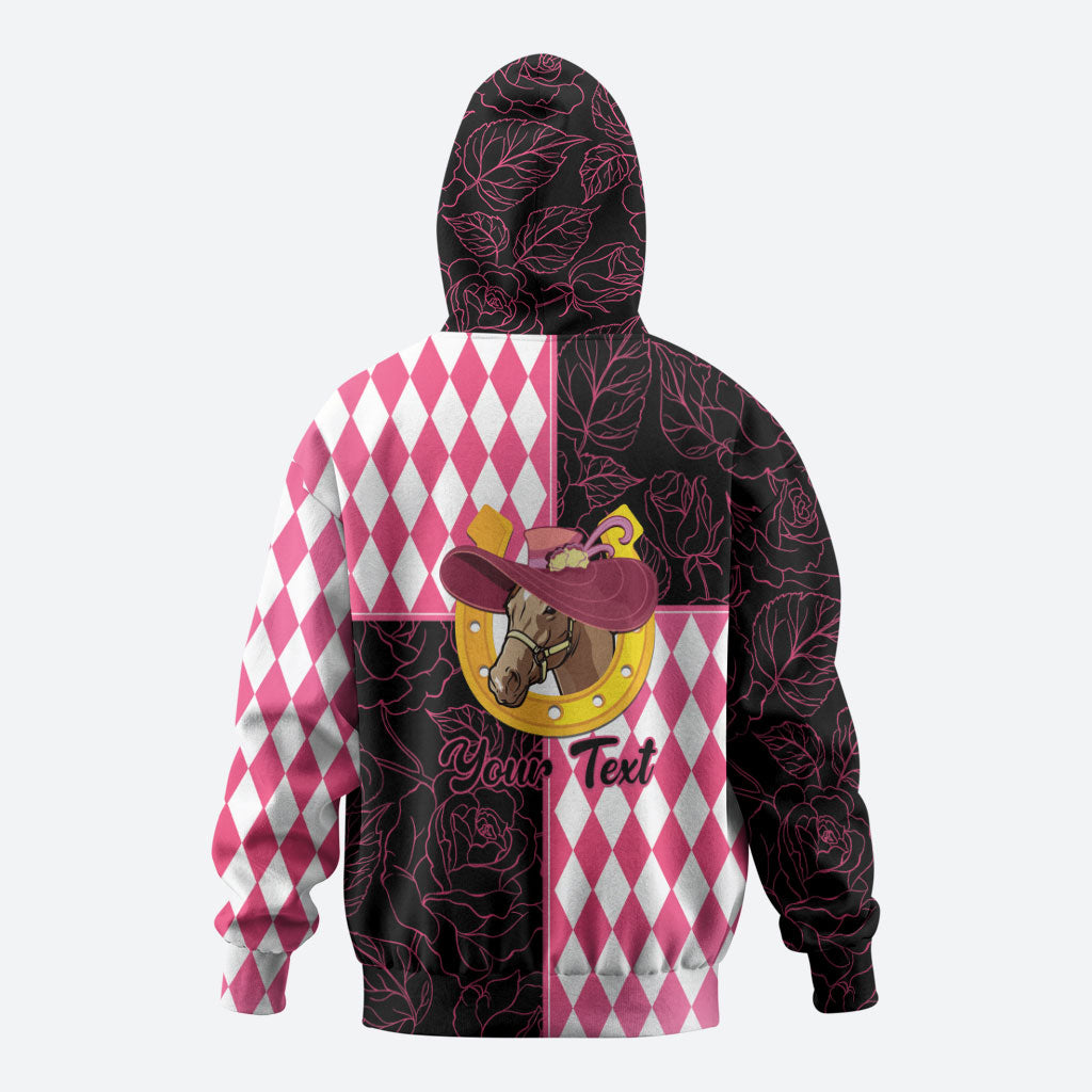 Personalised Melbourne Cup Australia Hoodie Diamond Horse Racing Silks Inspired Pink