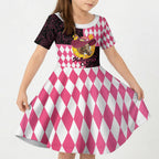 Personalised Melbourne Cup Australia Kid Short Sleeve Dress Diamond Horse Racing Silks Inspired Pink
