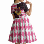 Personalised Melbourne Cup Australia Kid Short Sleeve Dress Diamond Horse Racing Silks Inspired Pink