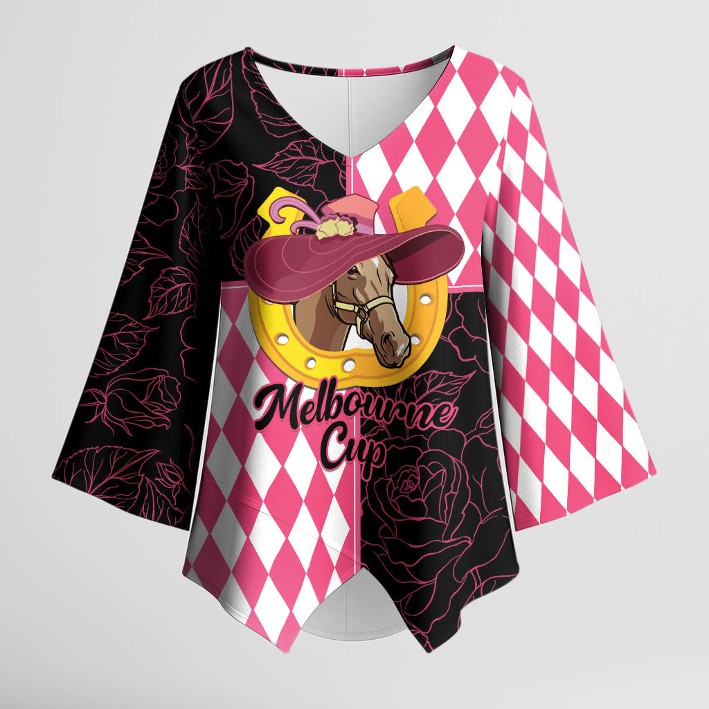 Personalised Melbourne Cup Australia Kimono Sleeve Blouse Diamond Horse Racing Silks Inspired Pink