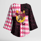 Personalised Melbourne Cup Australia Kimono Sleeve Blouse Diamond Horse Racing Silks Inspired Pink