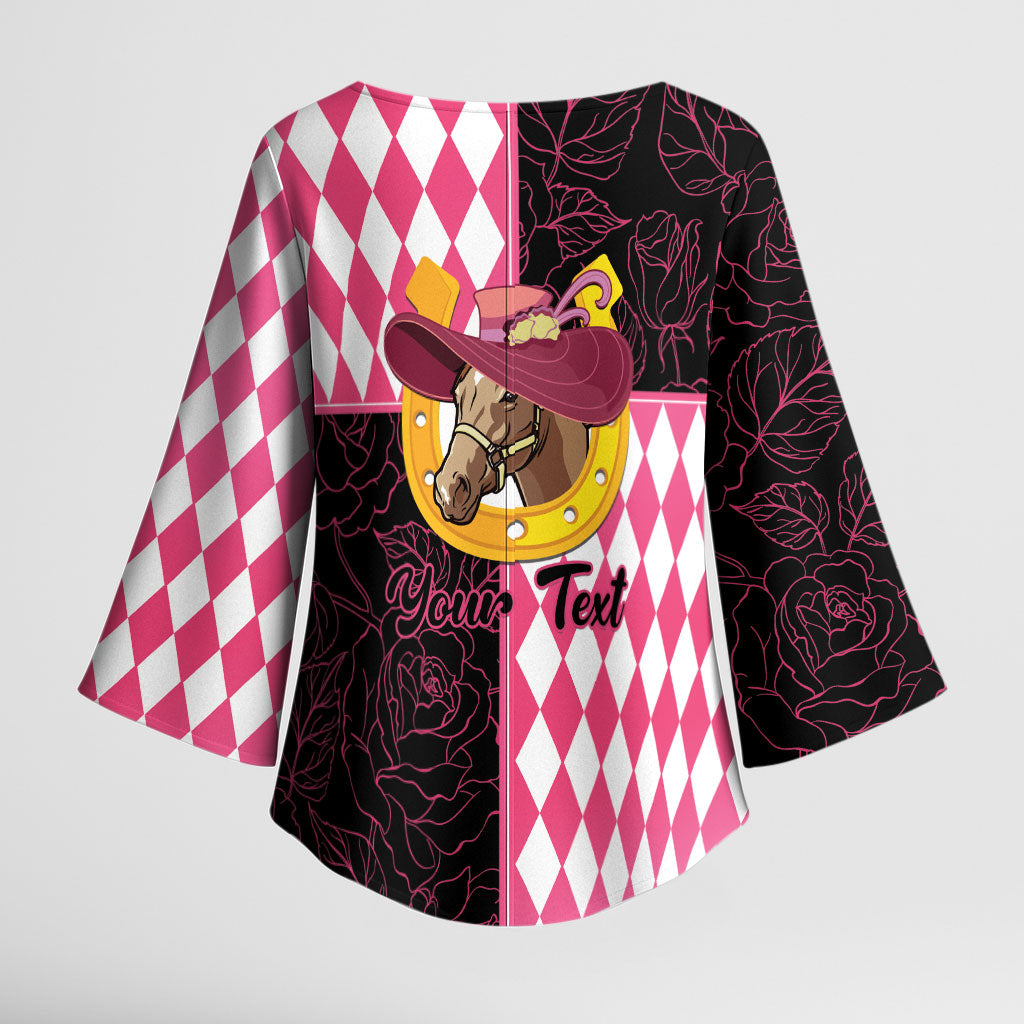 Personalised Melbourne Cup Australia Kimono Sleeve Blouse Diamond Horse Racing Silks Inspired Pink