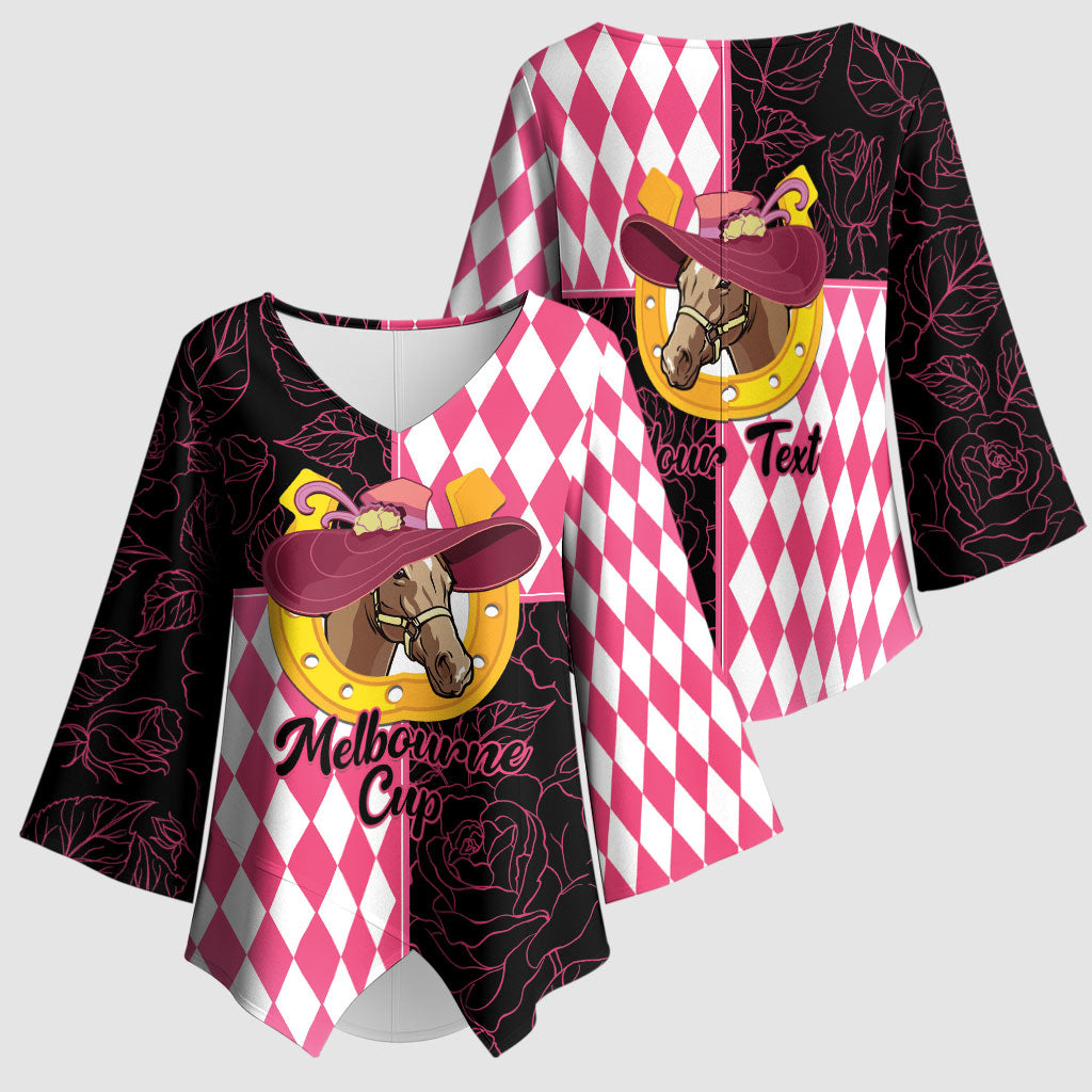 Personalised Melbourne Cup Australia Kimono Sleeve Blouse Diamond Horse Racing Silks Inspired Pink
