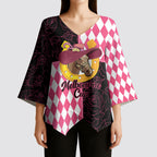 Personalised Melbourne Cup Australia Kimono Sleeve Blouse Diamond Horse Racing Silks Inspired Pink