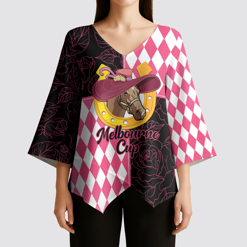 Personalised Melbourne Cup Australia Kimono Sleeve Blouse Diamond Horse Racing Silks Inspired Pink