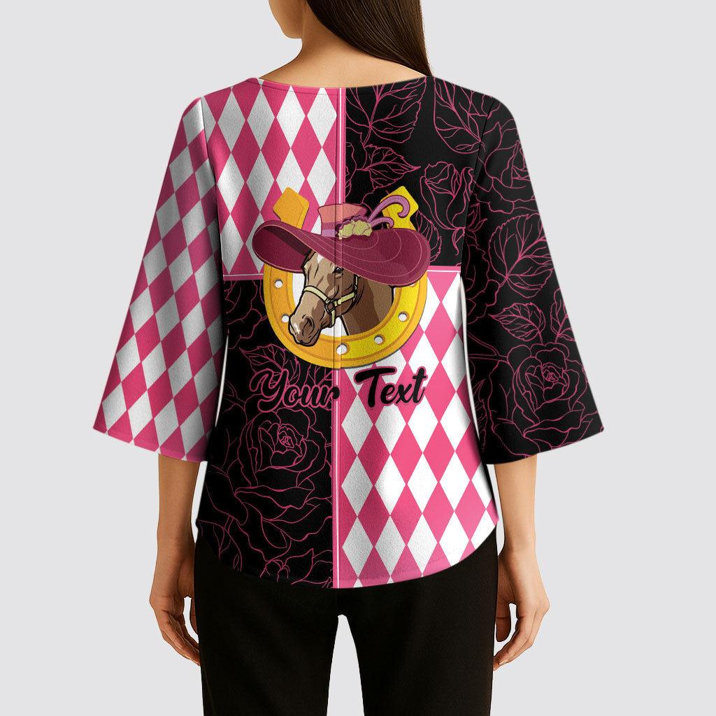 Personalised Melbourne Cup Australia Kimono Sleeve Blouse Diamond Horse Racing Silks Inspired Pink