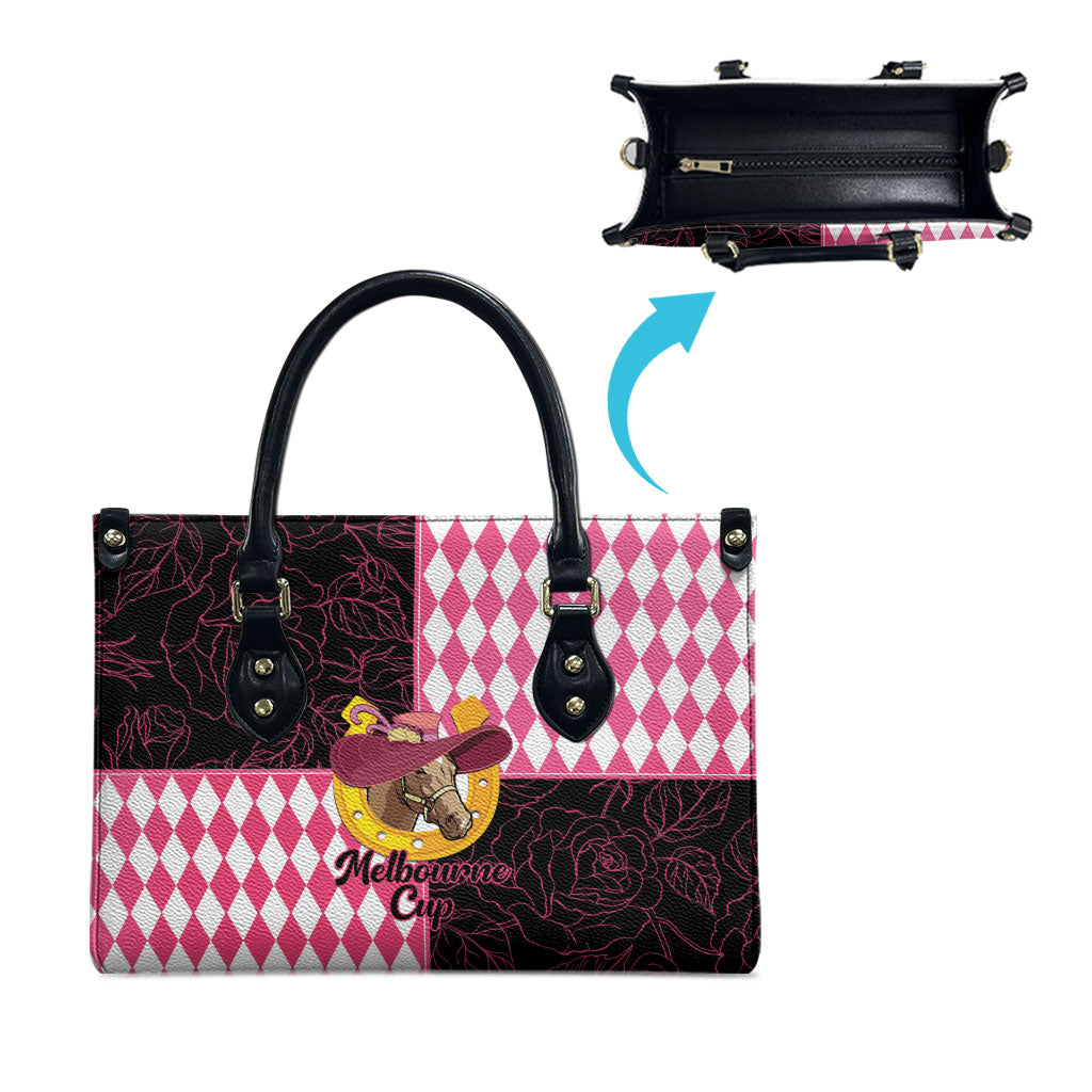 Melbourne Cup Australia Leather Bag Diamond Horse Racing Silks Inspired Pink