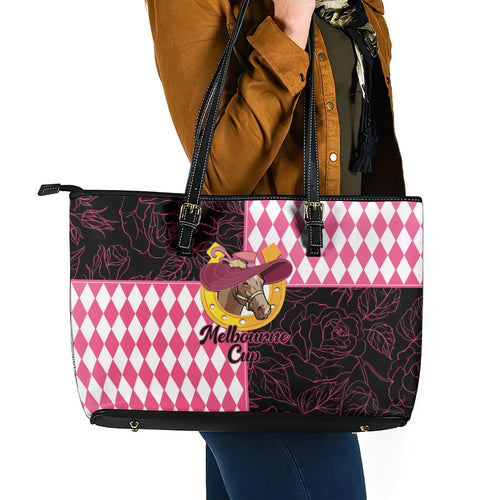 Melbourne Cup Australia Leather Tote Bag Diamond Horse Racing Silks Inspired Pink