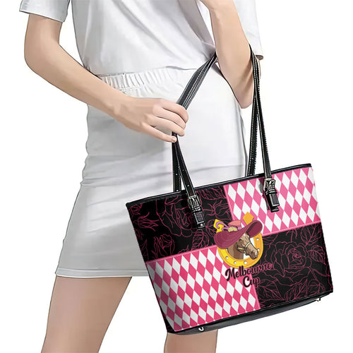 Melbourne Cup Australia Leather Tote Bag Diamond Horse Racing Silks Inspired Pink