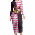 Personalised Melbourne Cup Australia Long Sleeve Bodycon Dress Diamond Horse Racing Silks Inspired Pink