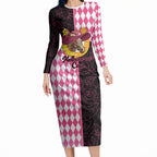 Personalised Melbourne Cup Australia Long Sleeve Bodycon Dress Diamond Horse Racing Silks Inspired Pink