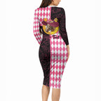 Personalised Melbourne Cup Australia Long Sleeve Bodycon Dress Diamond Horse Racing Silks Inspired Pink