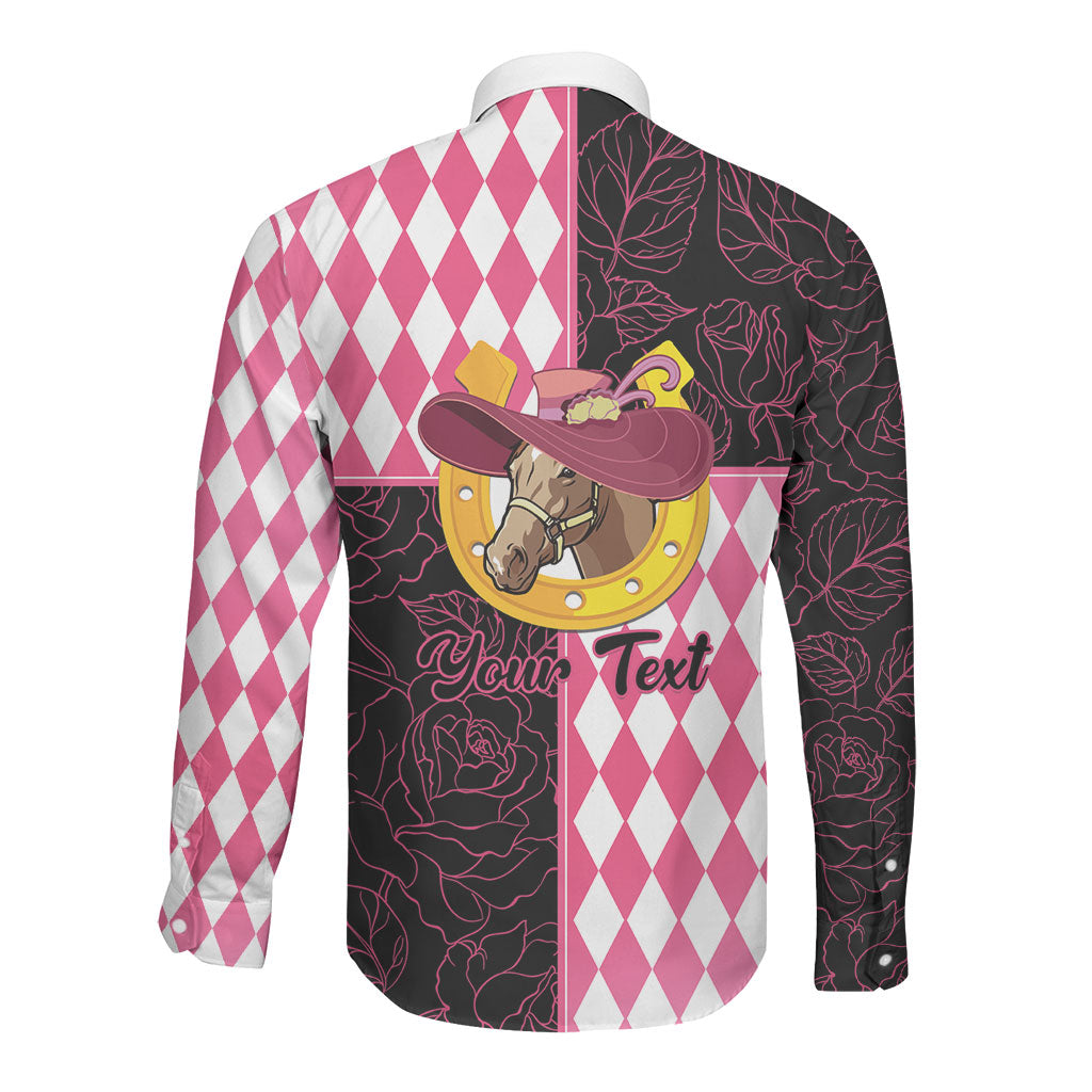 Personalised Melbourne Cup Australia Long Sleeve Button Shirt Diamond Horse Racing Silks Inspired Pink