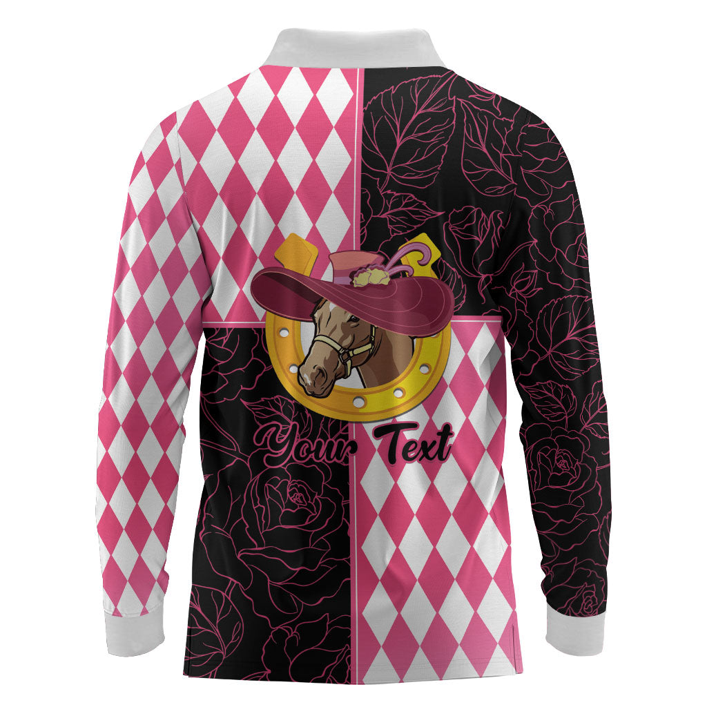 Personalised Melbourne Cup Australia Long Sleeve Polo Shirt Diamond Horse Racing Silks Inspired Pink