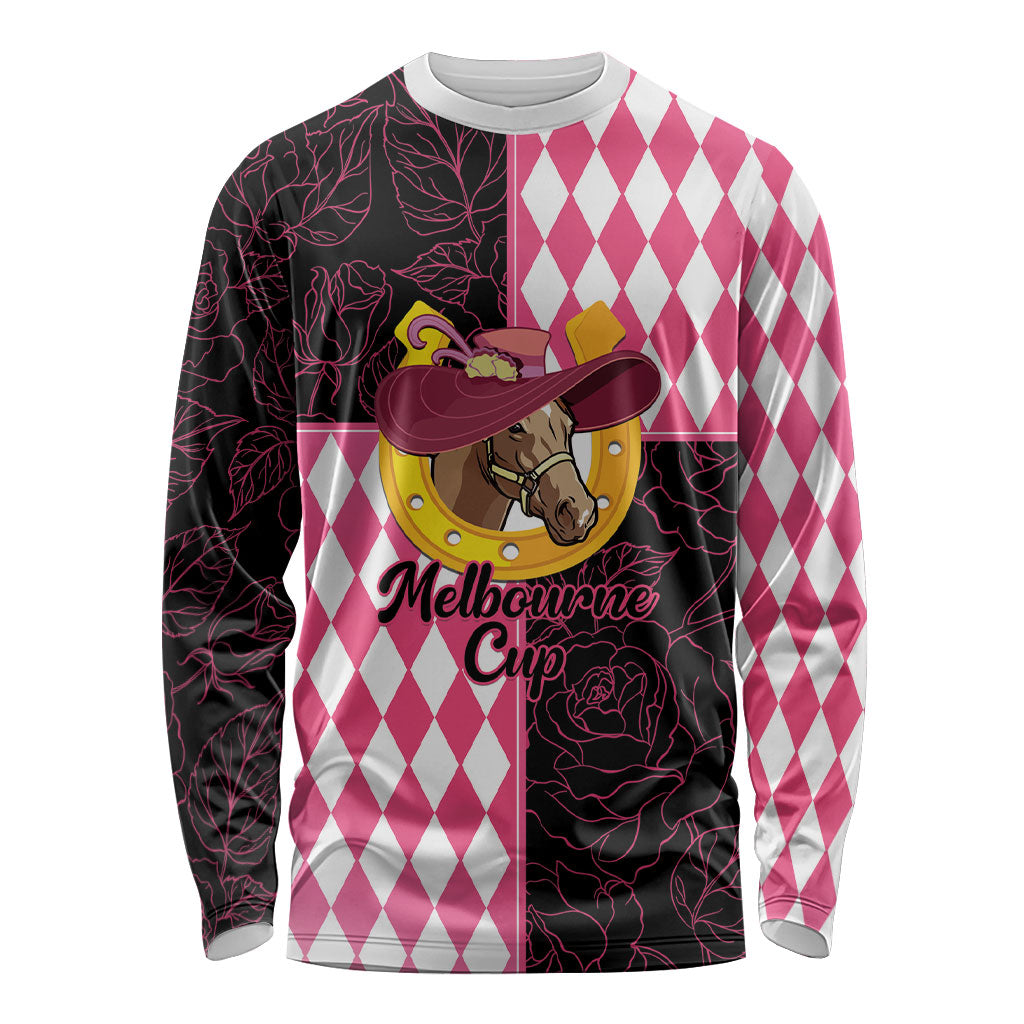 Personalised Melbourne Cup Australia Long Sleeve Shirt Diamond Horse Racing Silks Inspired Pink
