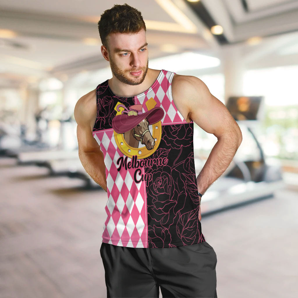 Personalised Melbourne Cup Australia Men Tank Top Diamond Horse Racing Silks Inspired Pink