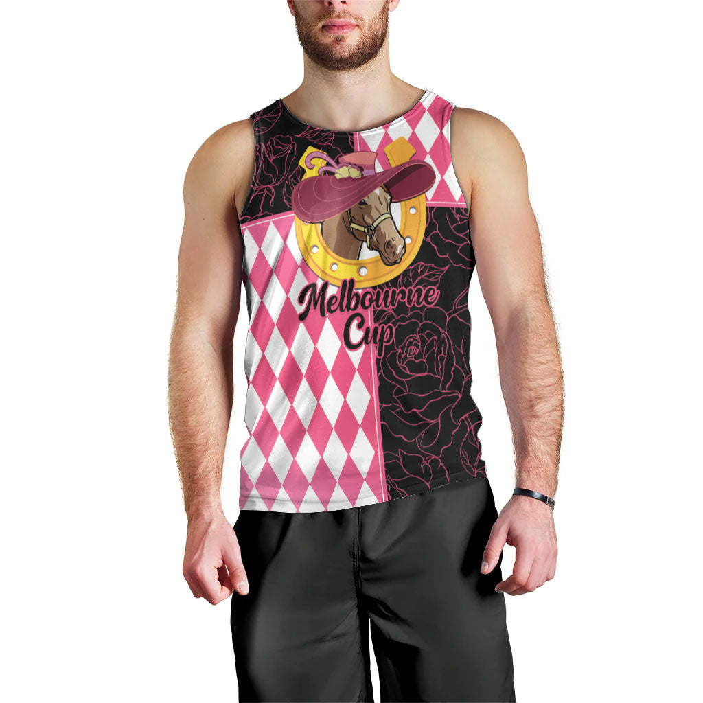 Personalised Melbourne Cup Australia Men Tank Top Diamond Horse Racing Silks Inspired Pink