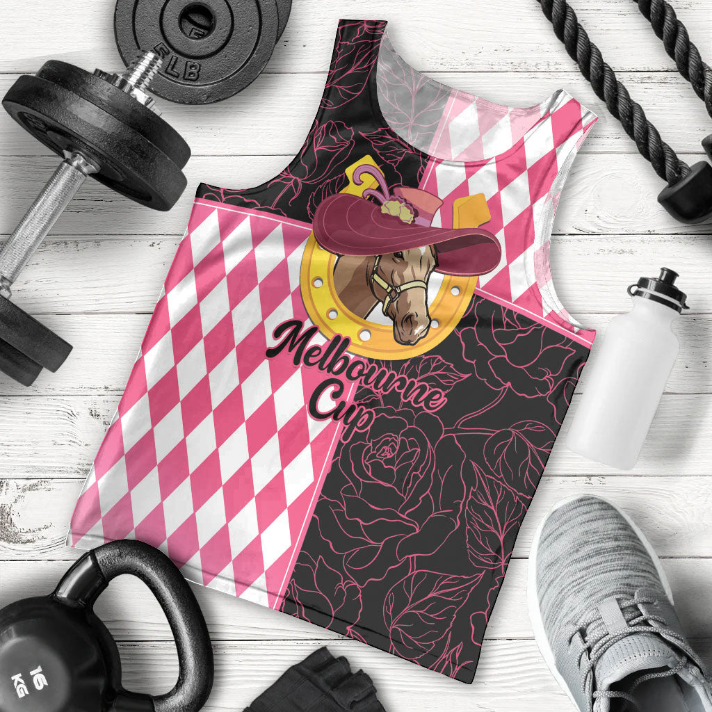Personalised Melbourne Cup Australia Men Tank Top Diamond Horse Racing Silks Inspired Pink