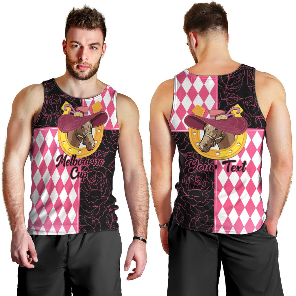 Personalised Melbourne Cup Australia Men Tank Top Diamond Horse Racing Silks Inspired Pink