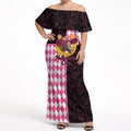 Personalised Melbourne Cup Australia Off Shoulder Maxi Dress Diamond Horse Racing Silks Inspired Pink