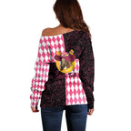 Personalised Melbourne Cup Australia Off Shoulder Sweater Diamond Horse Racing Silks Inspired Pink