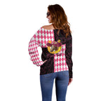 Personalised Melbourne Cup Australia Off Shoulder Sweater Diamond Horse Racing Silks Inspired Pink