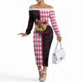 Personalised Melbourne Cup Australia Off The Shoulder Long Sleeve Dress Diamond Horse Racing Silks Inspired Pink