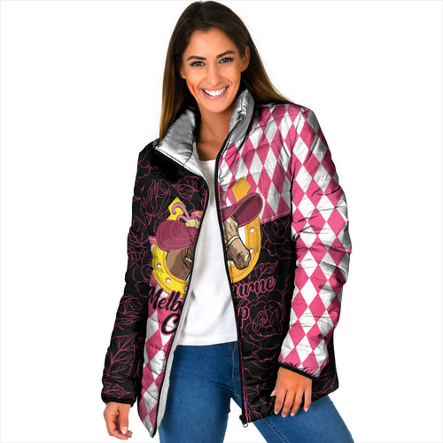 Personalised Melbourne Cup Australia Padded Jacket Diamond Horse Racing Silks Inspired Pink