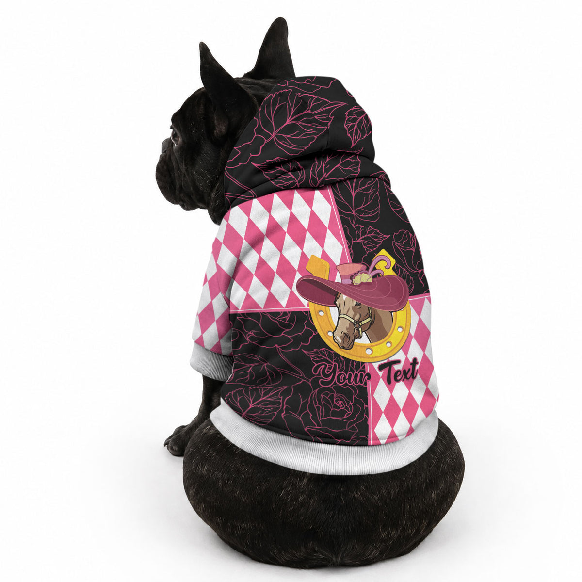 Personalised Melbourne Cup Australia Pet Hoodie Diamond Horse Racing Silks Inspired Pink