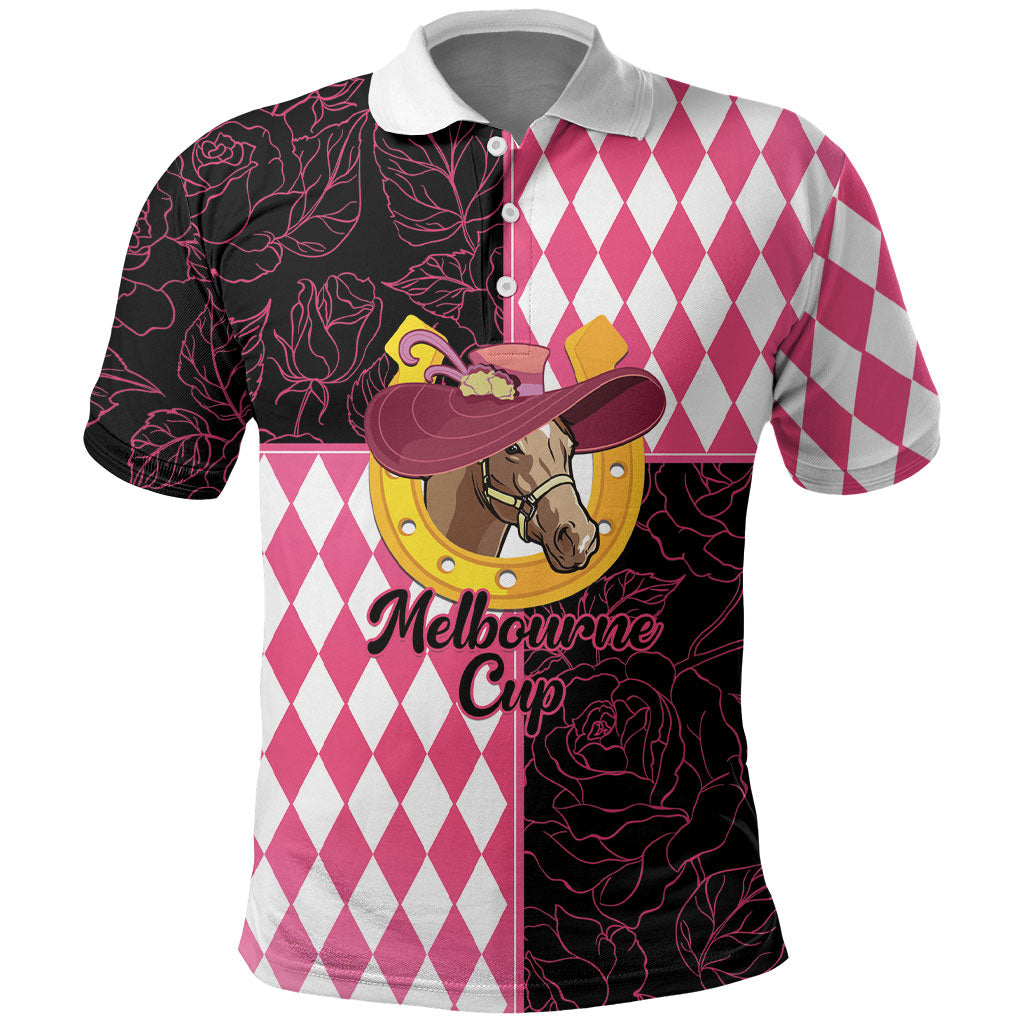 Personalised Melbourne Cup Australia Polo Shirt Diamond Horse Racing Silks Inspired Pink