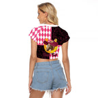 Personalised Melbourne Cup Australia Raglan Cropped T Shirt Diamond Horse Racing Silks Inspired Pink