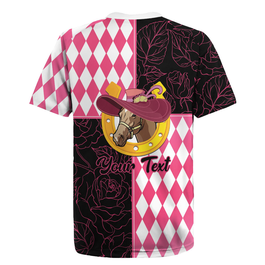 Personalised Melbourne Cup Australia Rugby Jersey Diamond Horse Racing Silks Inspired Pink
