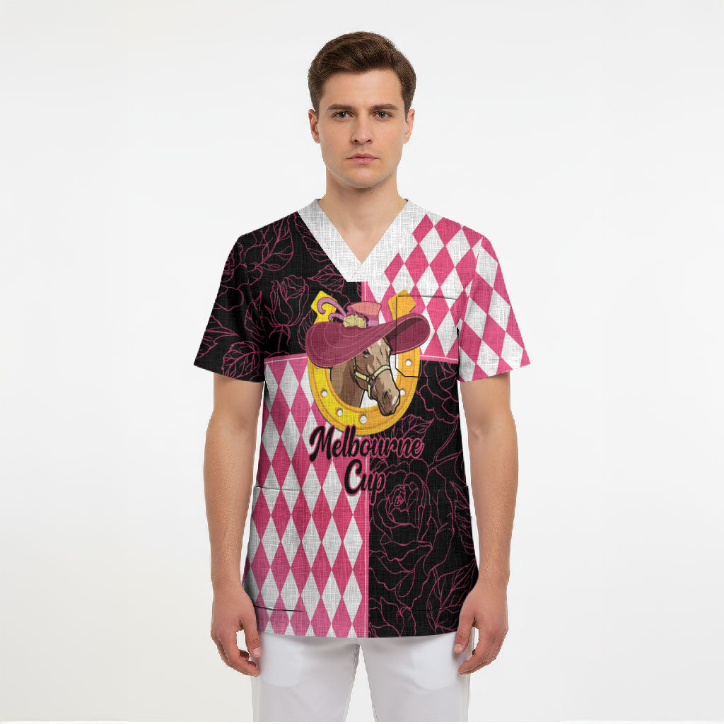 Personalised Melbourne Cup Australia Scrub Top Diamond Horse Racing Silks Inspired Pink
