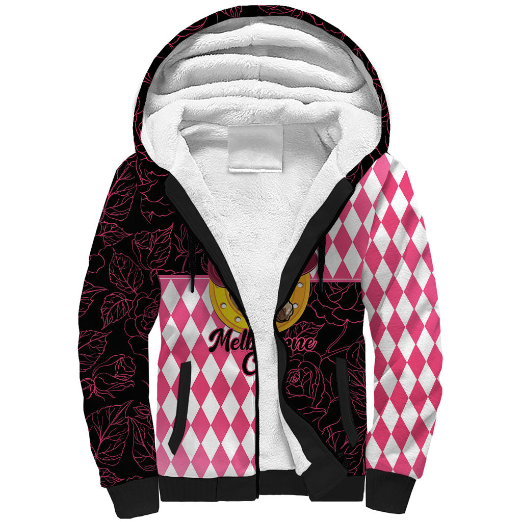 Personalised Melbourne Cup Australia Sherpa Hoodie Diamond Horse Racing Silks Inspired Pink