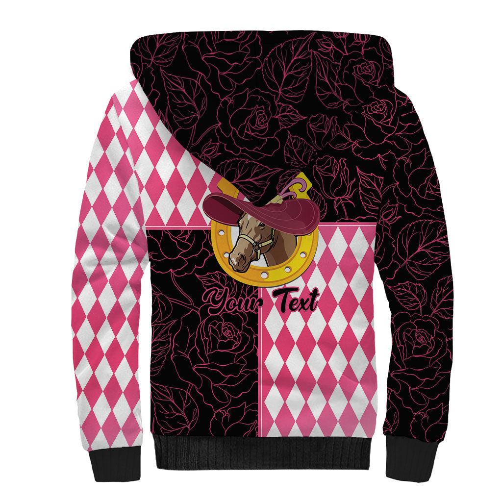 Personalised Melbourne Cup Australia Sherpa Hoodie Diamond Horse Racing Silks Inspired Pink