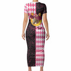 Personalised Melbourne Cup Australia Short Sleeve Bodycon Dress Diamond Horse Racing Silks Inspired Pink