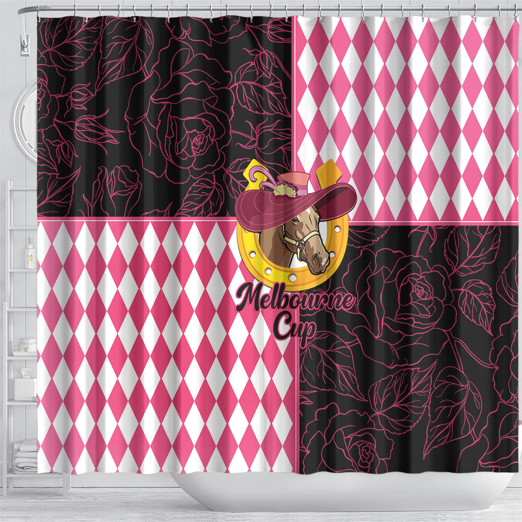 Melbourne Cup Australia Shower Curtain Diamond Horse Racing Silks Inspired Pink