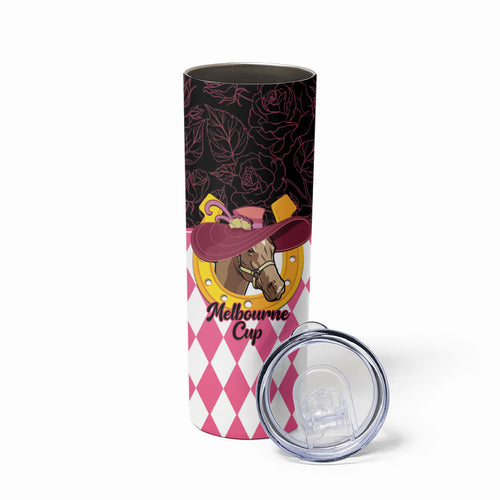 Personalised Melbourne Cup Australia Skinny Tumbler Diamond Horse Racing Silks Inspired Pink