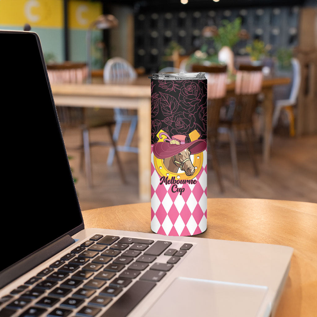Personalised Melbourne Cup Australia Skinny Tumbler Diamond Horse Racing Silks Inspired Pink