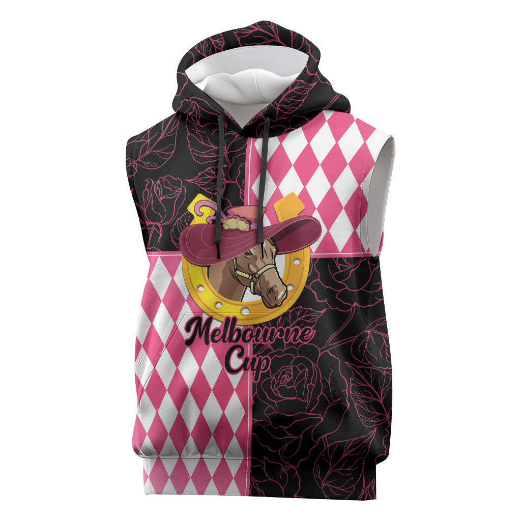 Personalised Melbourne Cup Australia Sleeveless Hoodie Diamond Horse Racing Silks Inspired Pink