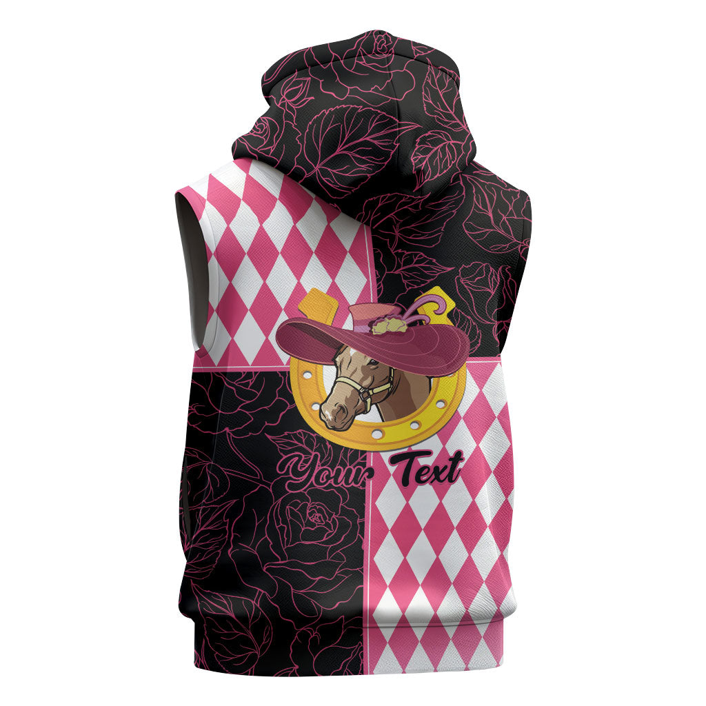 Personalised Melbourne Cup Australia Sleeveless Hoodie Diamond Horse Racing Silks Inspired Pink