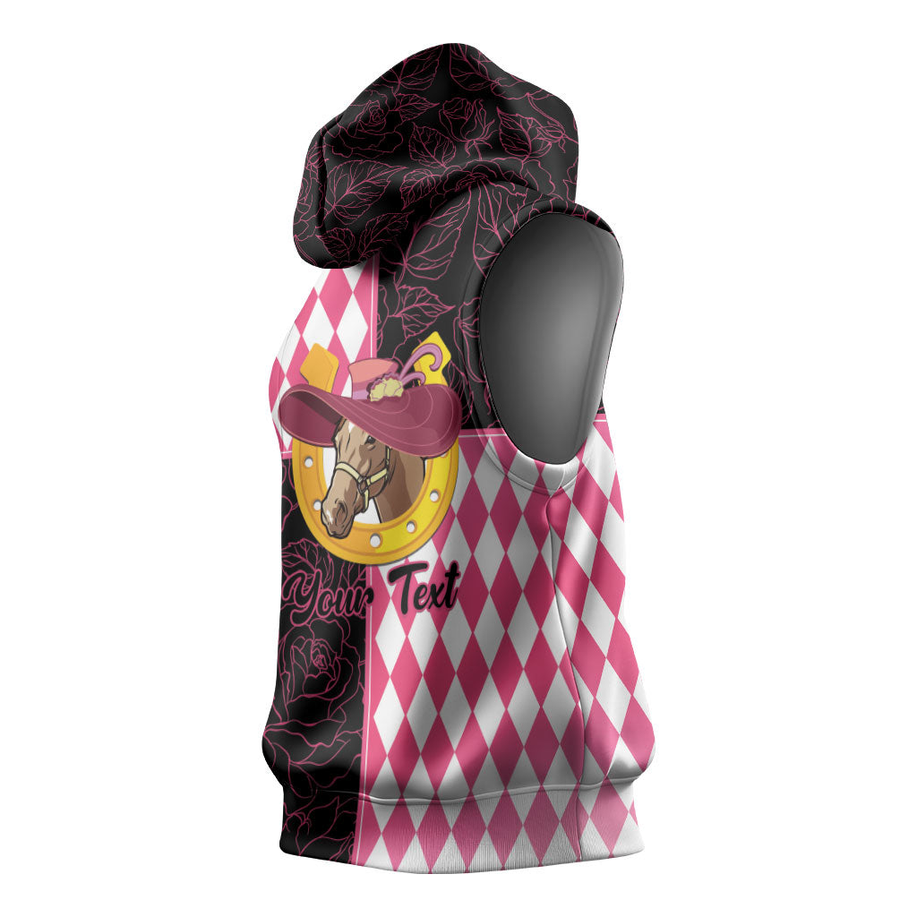 Personalised Melbourne Cup Australia Sleeveless Hoodie Diamond Horse Racing Silks Inspired Pink