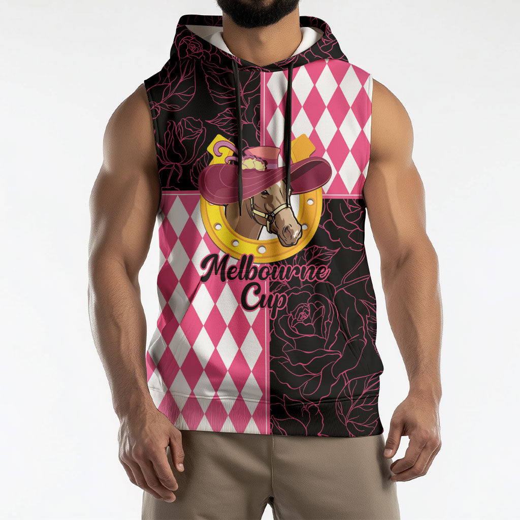 Personalised Melbourne Cup Australia Sleeveless Hoodie Diamond Horse Racing Silks Inspired Pink