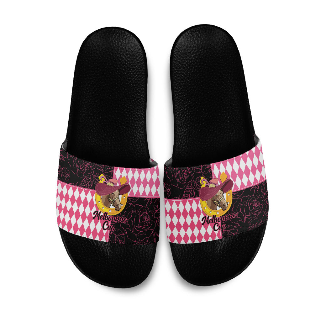 Melbourne Cup Australia Slide Sandals Diamond Horse Racing Silks Inspired Pink